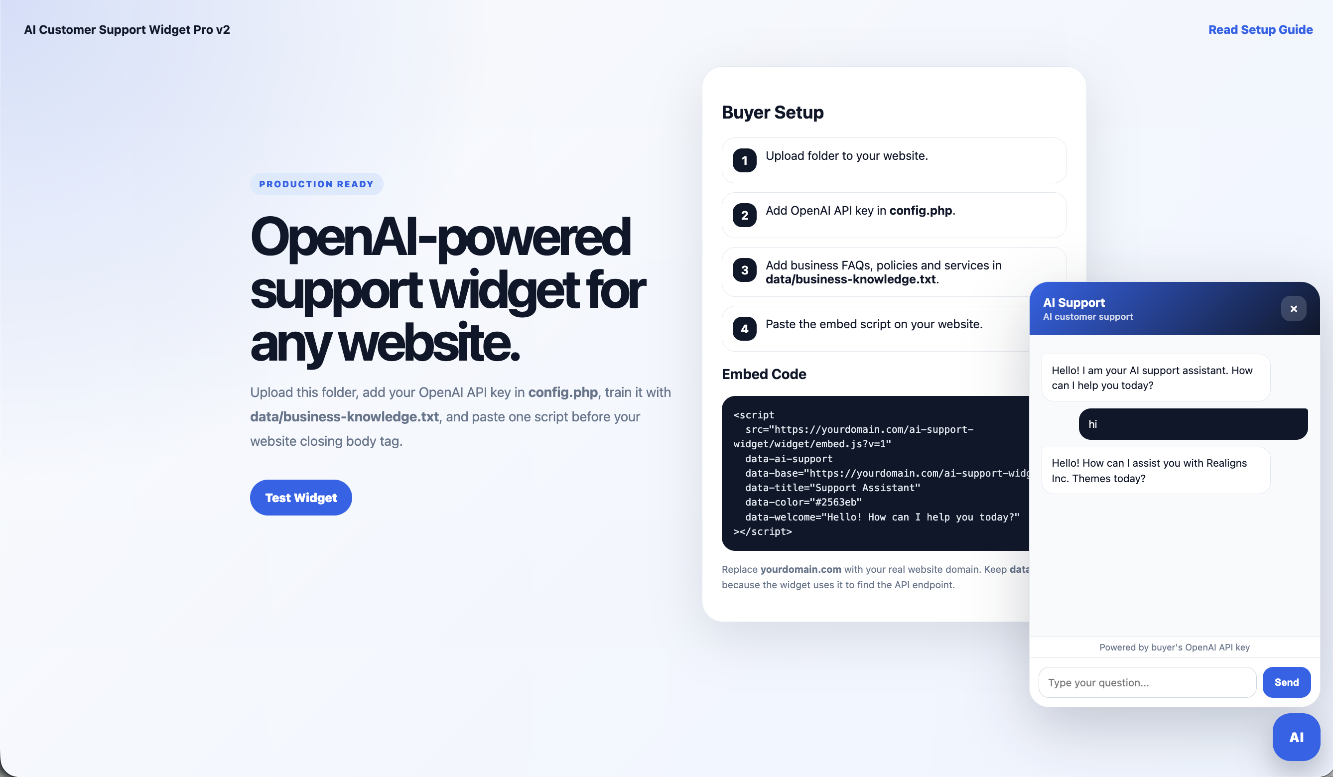 AI Customer Support Widget Pro v2